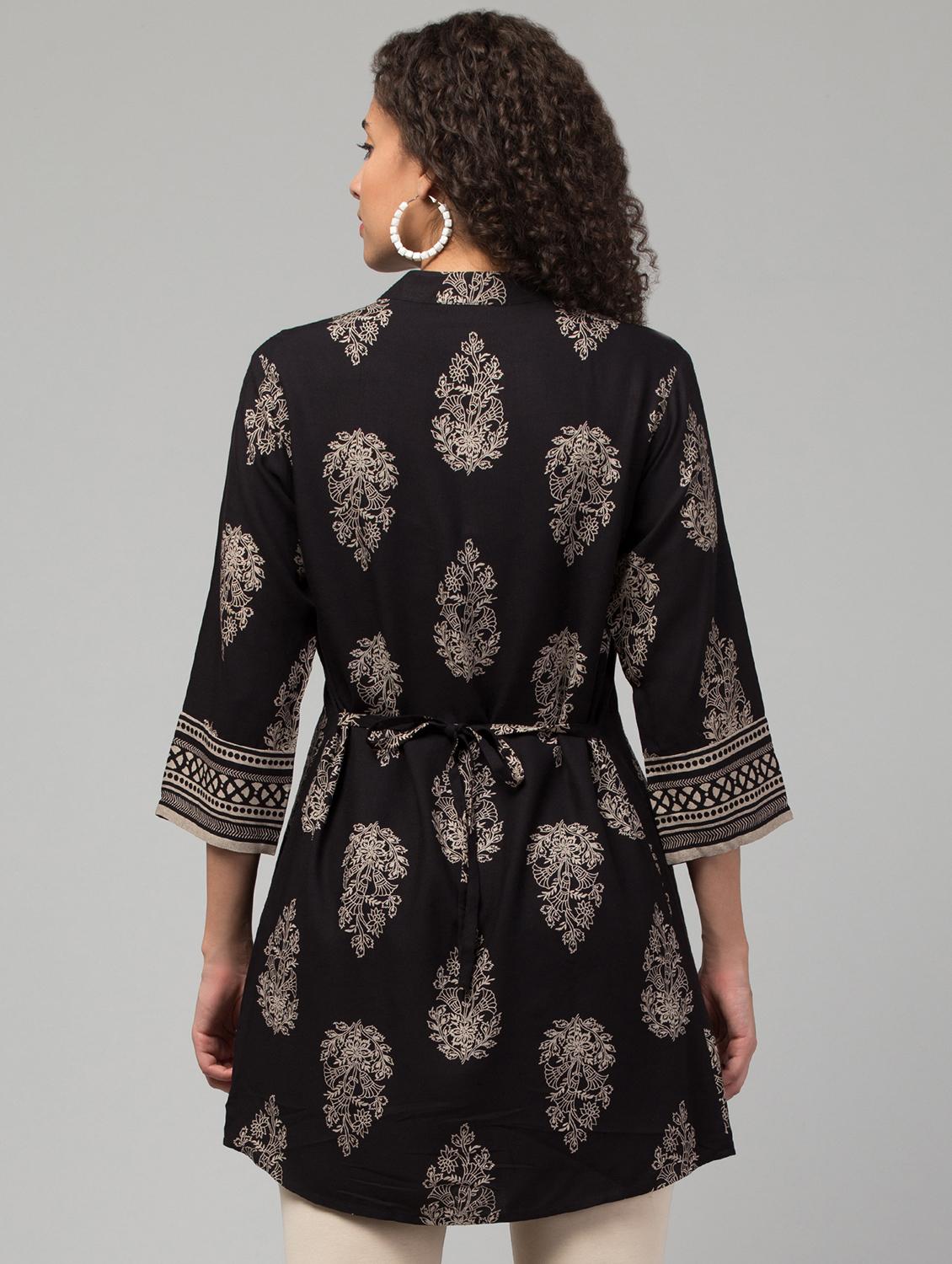 women mandarin neck block printed regular tunic - 20284312 - Standard Image - 1