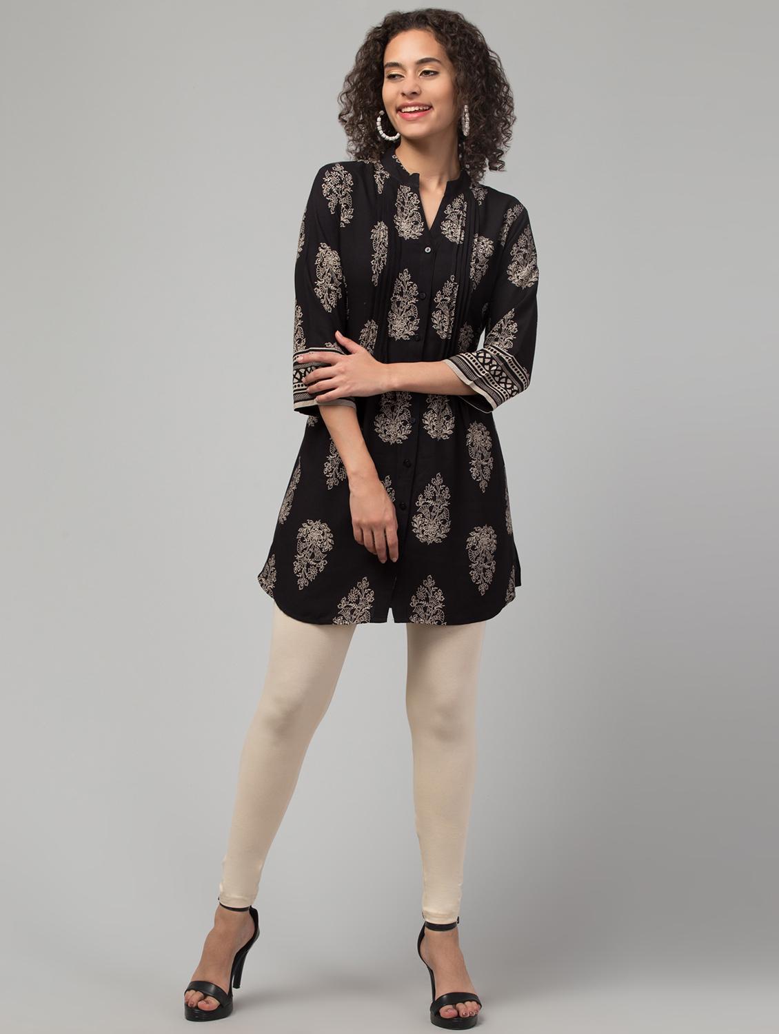 women mandarin neck block printed regular tunic - 20284312 - Standard Image - 4
