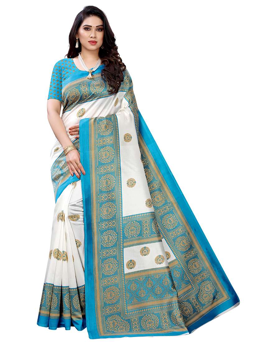 multi colored art silk printed saree with blouse