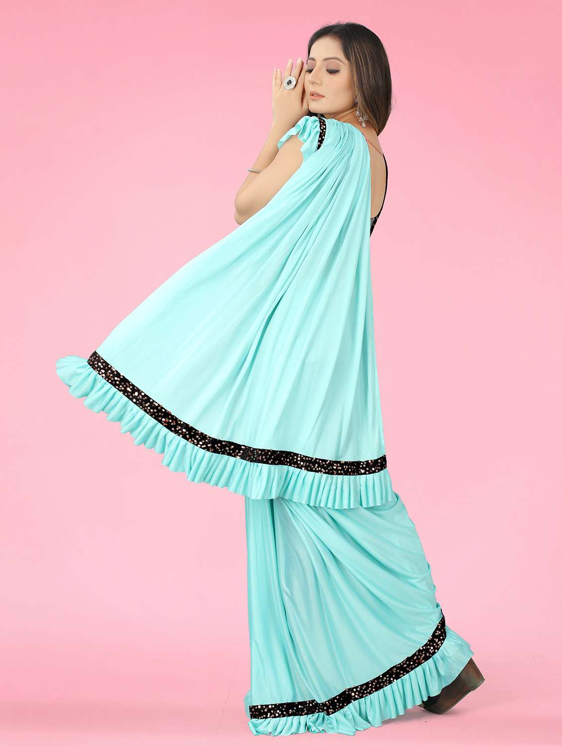 women's bordered light blue colored saree with blouse - 20285746 -  Standard Image - 1