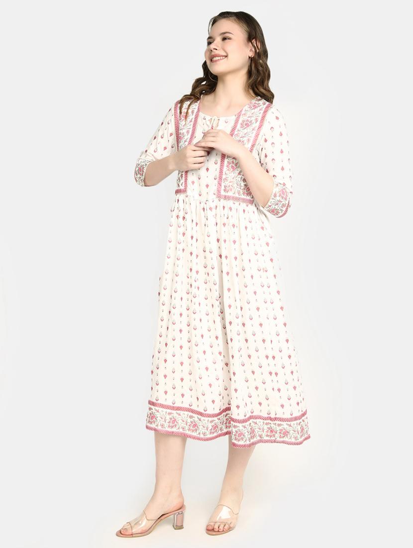 women white tie-up-neck flared dress - 20285777 - Standard Image - 1