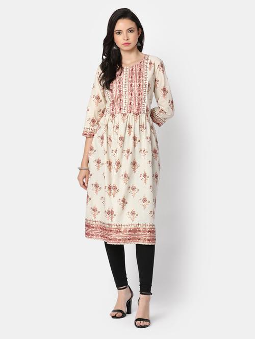 women white round neck a-line kurta - 20285826 - Standard Image - 0
