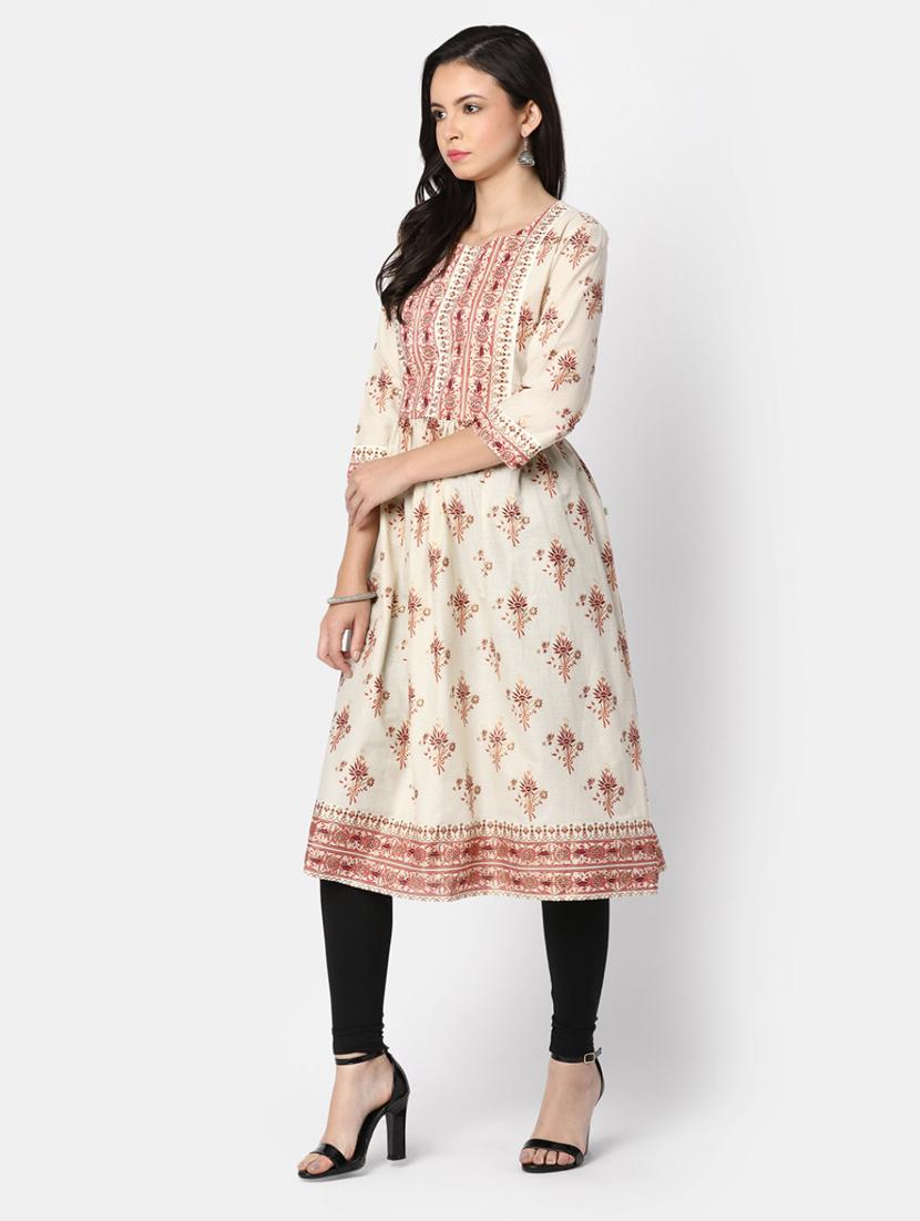 women white round neck a-line kurta - 20285826 - Standard Image - 1
