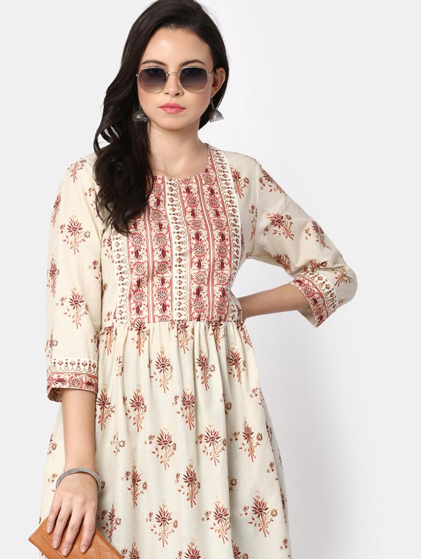 women white round neck a-line kurta - 20285826 - Standard Image - 4