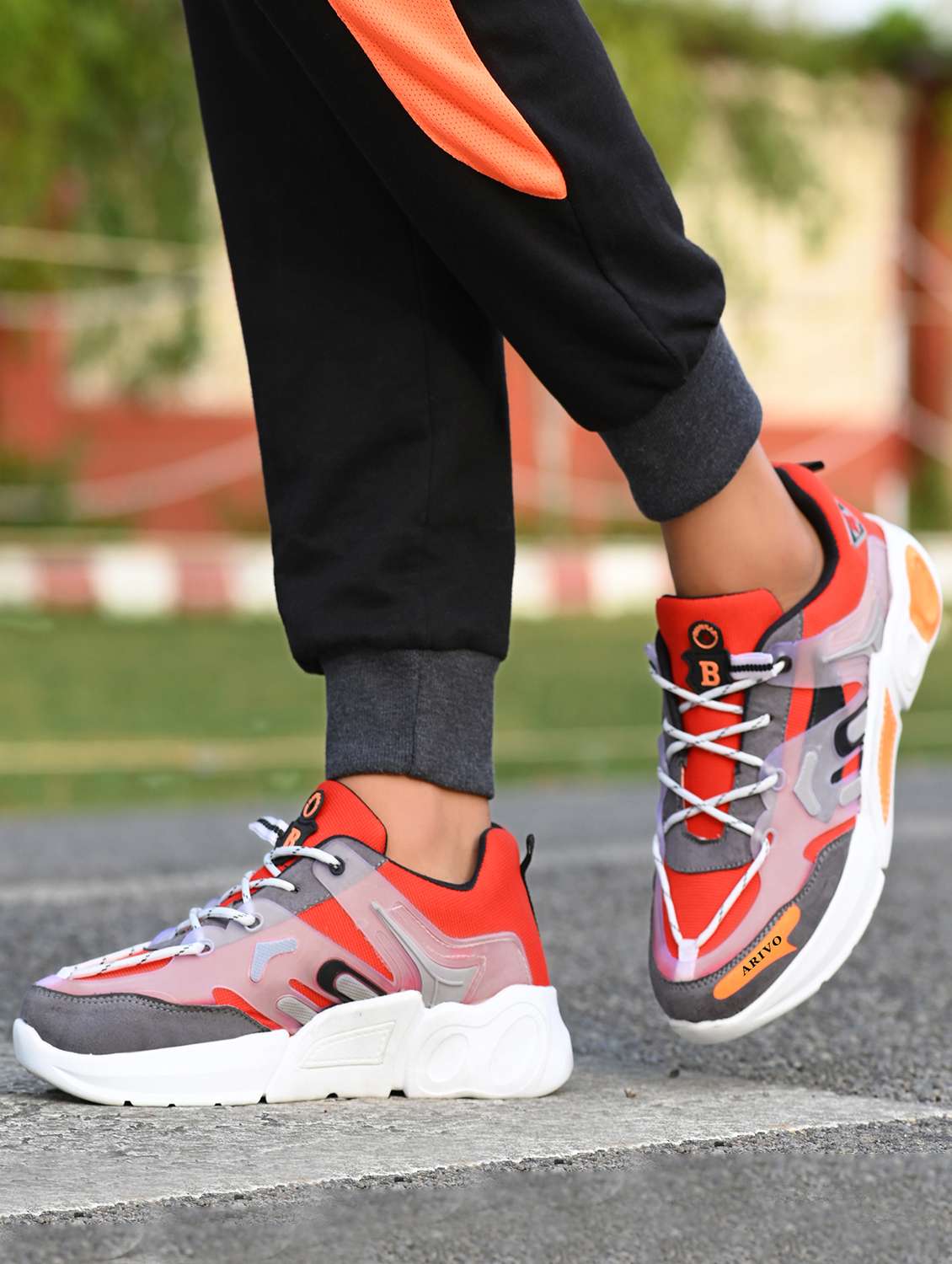 orange mesh & synthetic lace up shoes - 20287567 -  Standard Image - 1