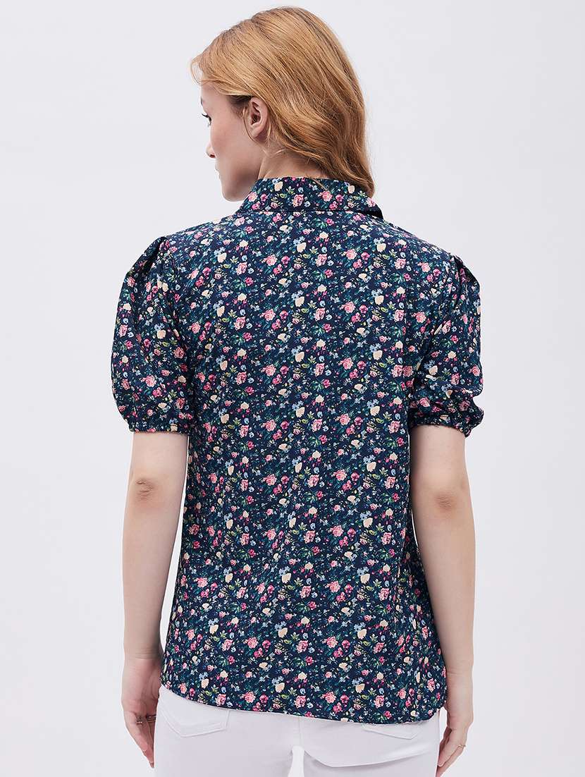 women floral print puff sleeves shirt - 20287689 -  Standard Image - 1