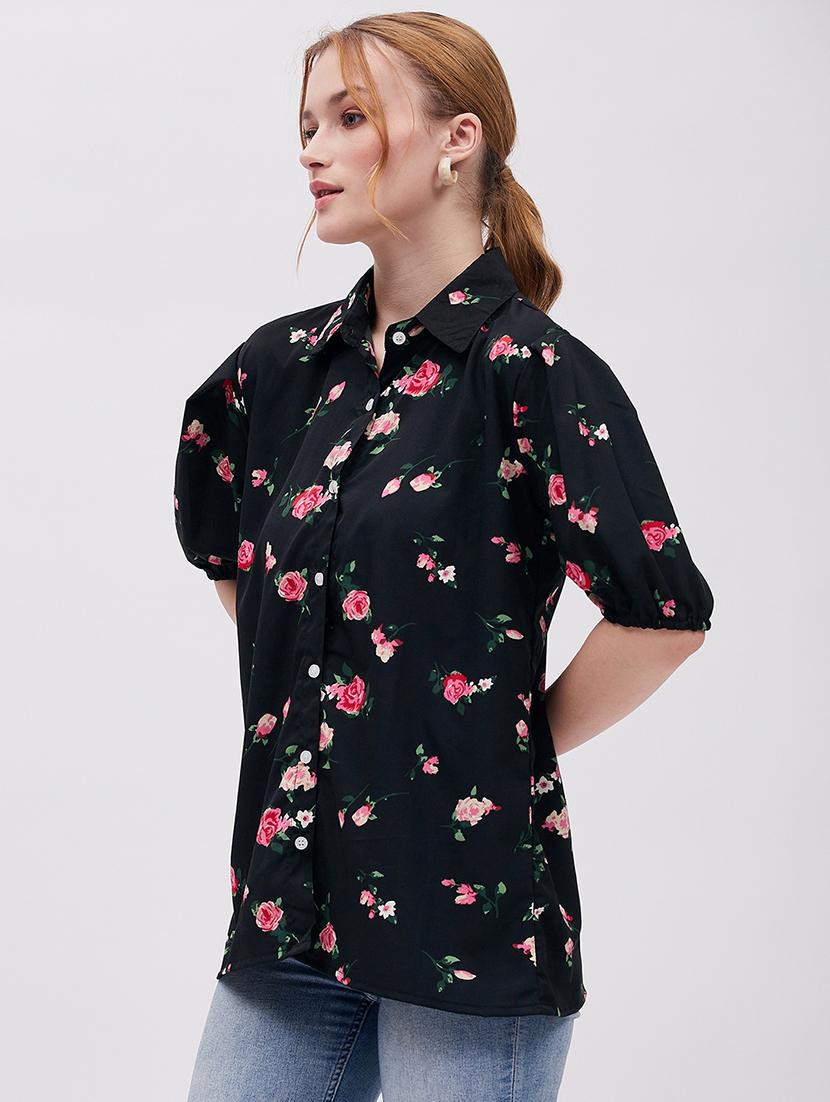 women floral print puff sleeves shirt - 20287694 - Standard Image - 1