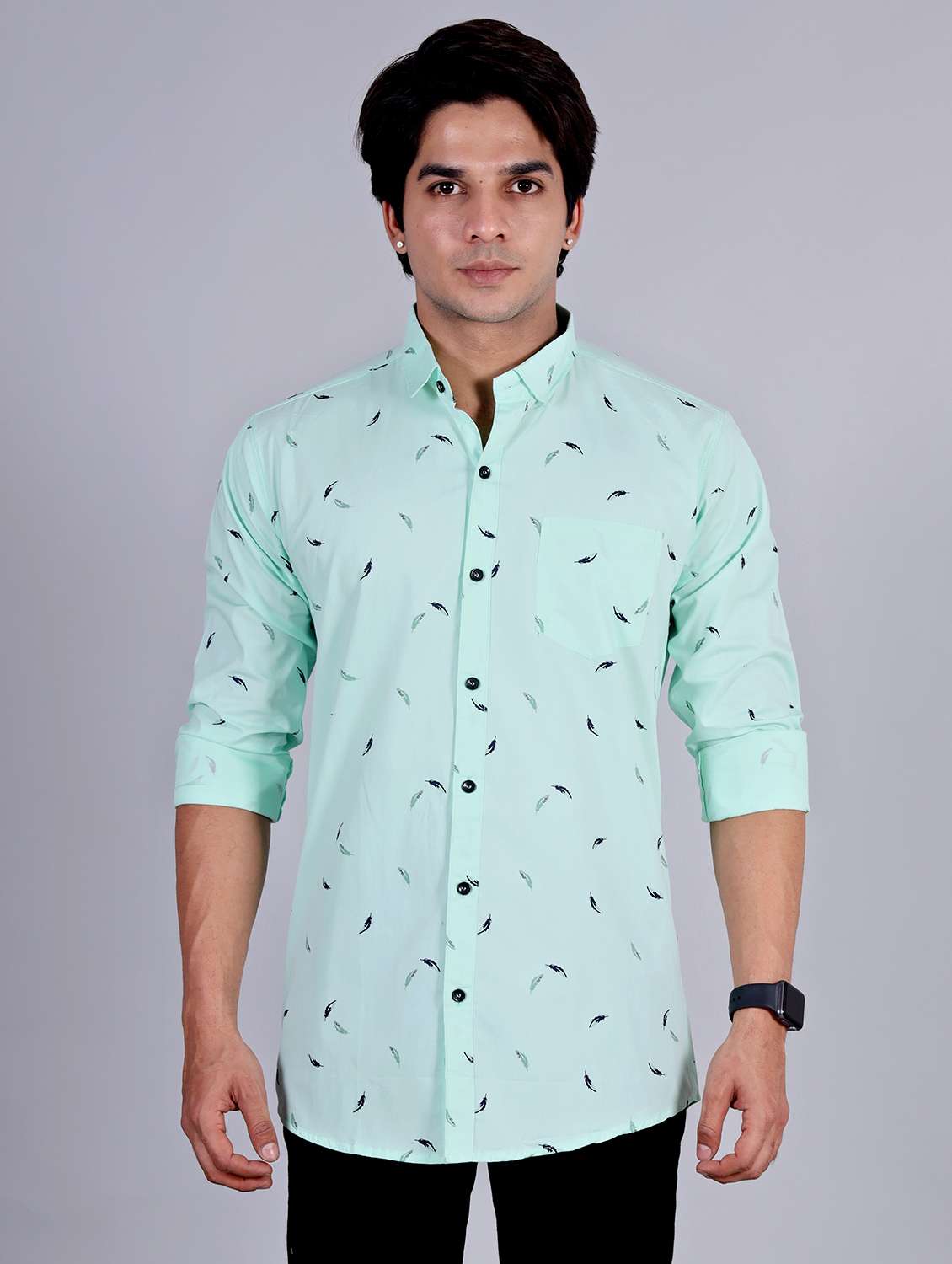 mens leaf print casual shirt