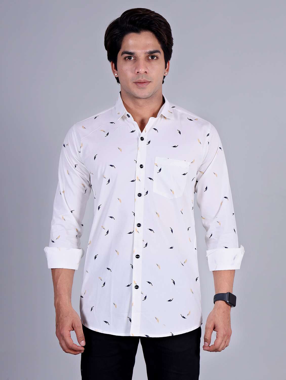 mens leaf print casual shirt