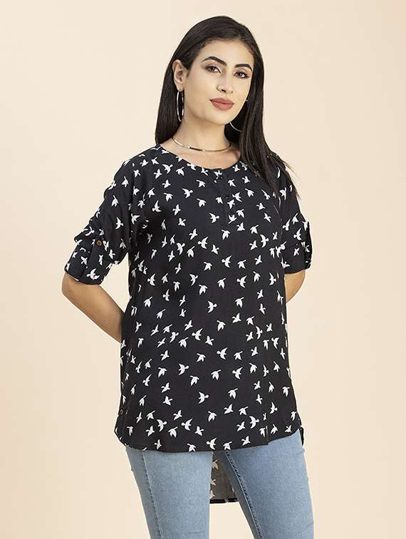 women's high-low round neck top - 20288140 - Standard Image - 1