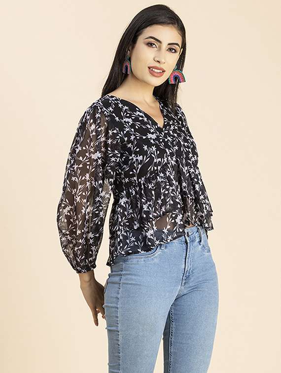 women's layered v neck top - 20288151 -  Standard Image - 1