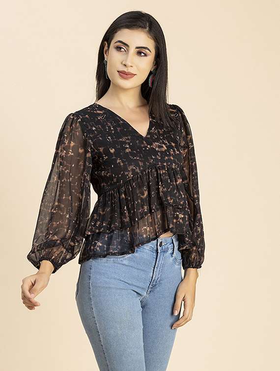women's a line v neck top - 20288152 -  Standard Image - 1