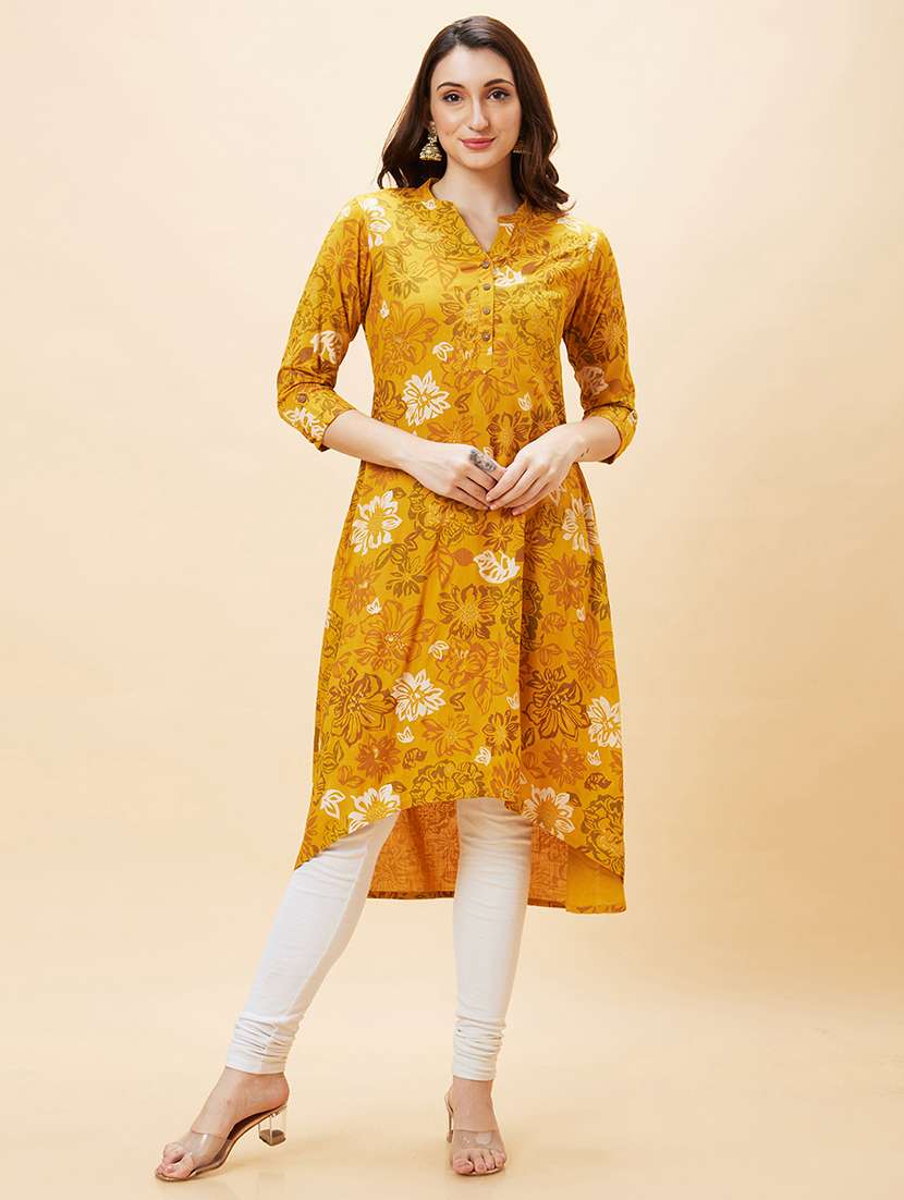 women mustard viscose asymmetric kurta - 20288171 -  Standard Image - 4
