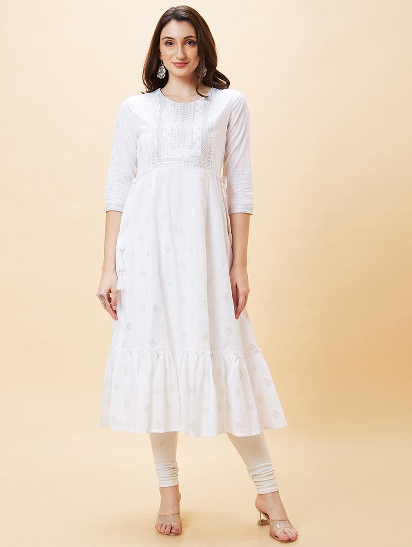 women white cotton flared kurta - 20288174 -  Zoom Image - 0