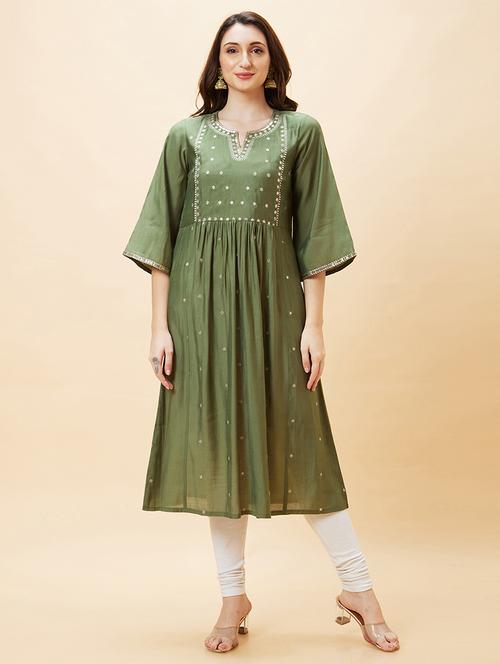 women green polyester a-line kurta - 20288175 -  Standard Image - 0