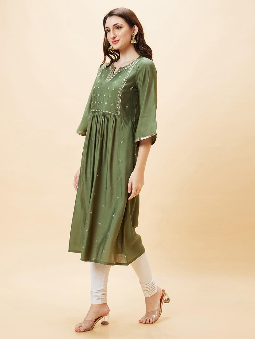 women green polyester a-line kurta - 20288175 -  Standard Image - 1