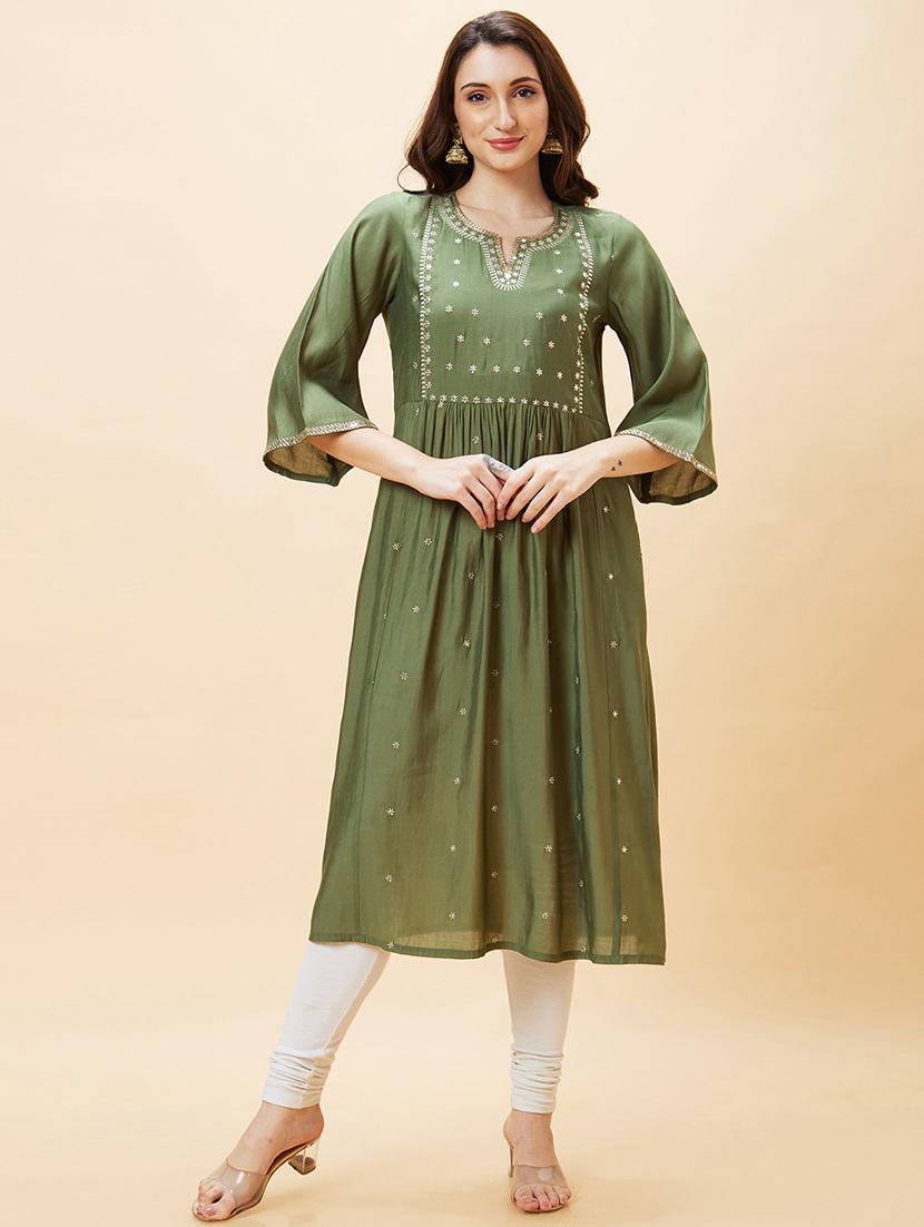 women green polyester a-line kurta - 20288175 - Standard Image - 4