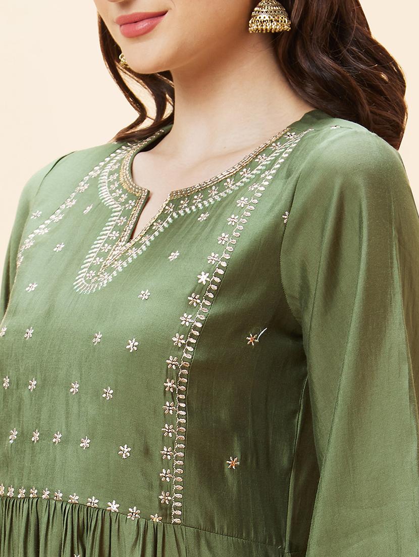 women green polyester a-line kurta - 20288175 - Standard Image - 6