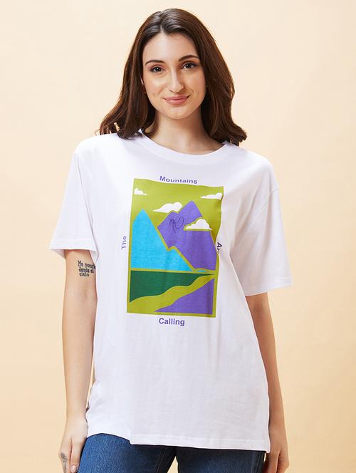 women white cotton front print t-shirt - 20288185 -  Standard Image - 0