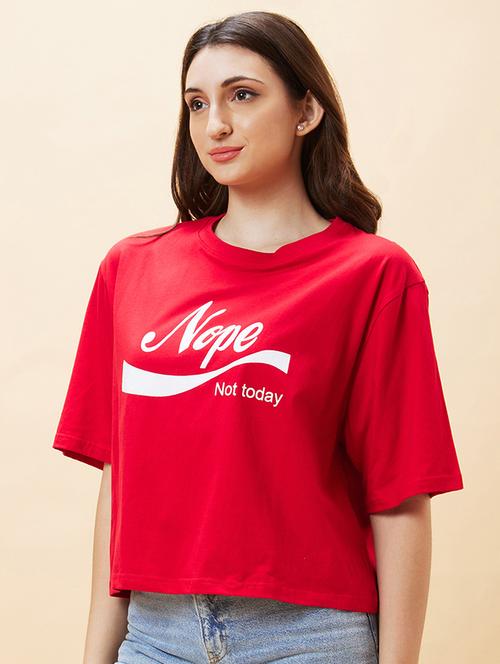 globus women red drop shoulder graphic printed oversized trendy crop t-shirt - 20288193 -  Standard Image - 0