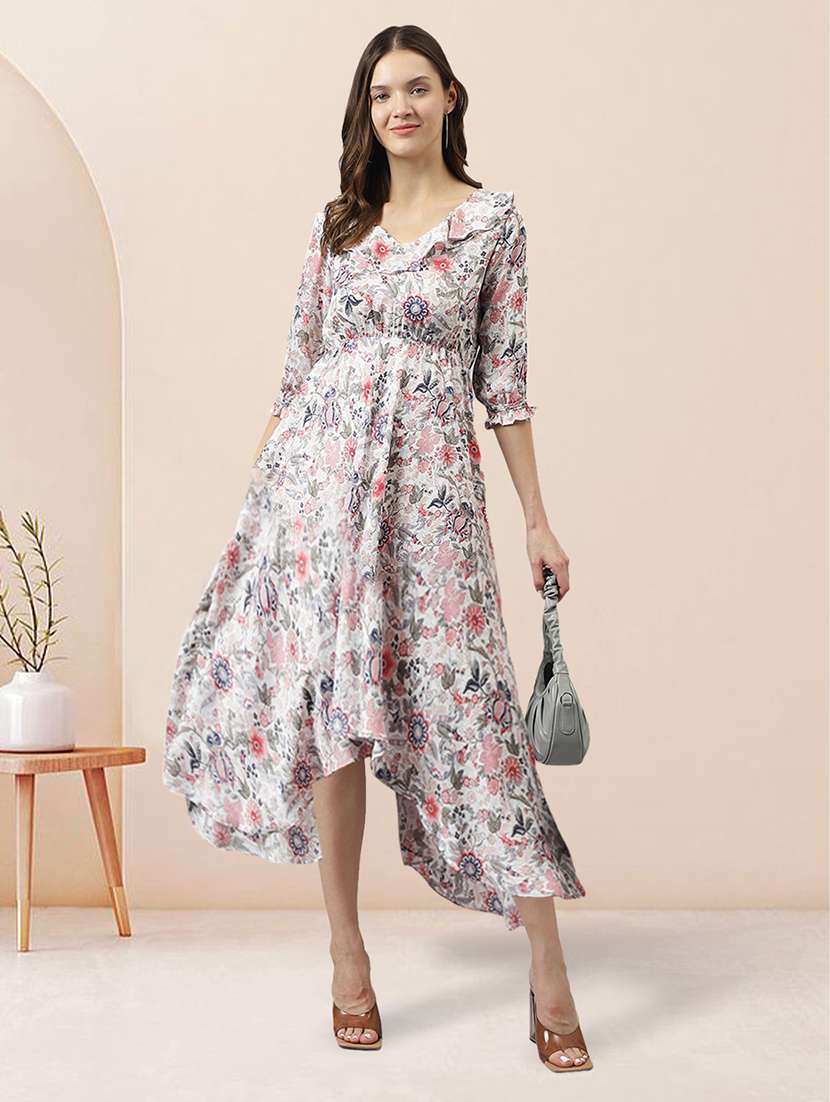 white floral print high low dress - 20288226 - Standard Image - 4