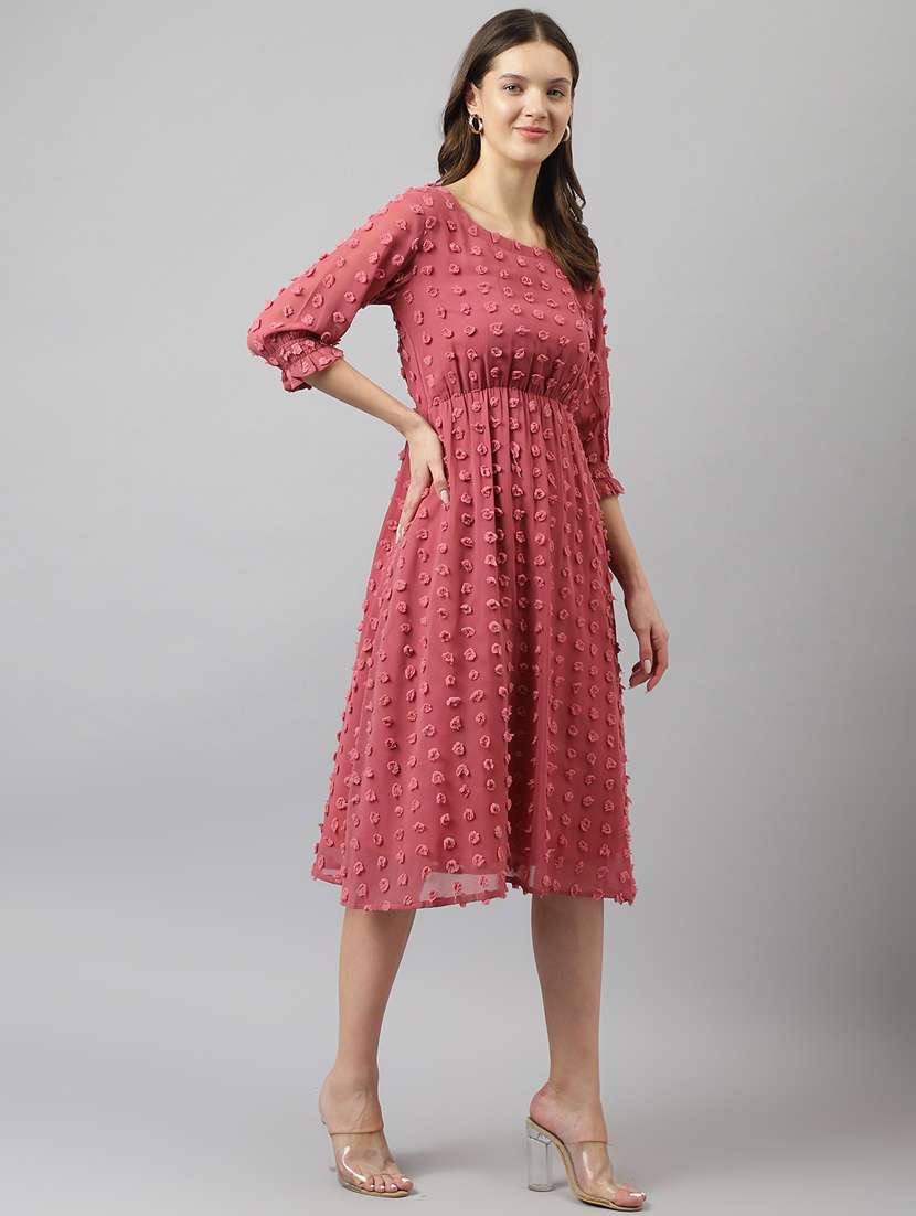 pink self designed fit & flare dress - 20288228 -  Standard Image - 1