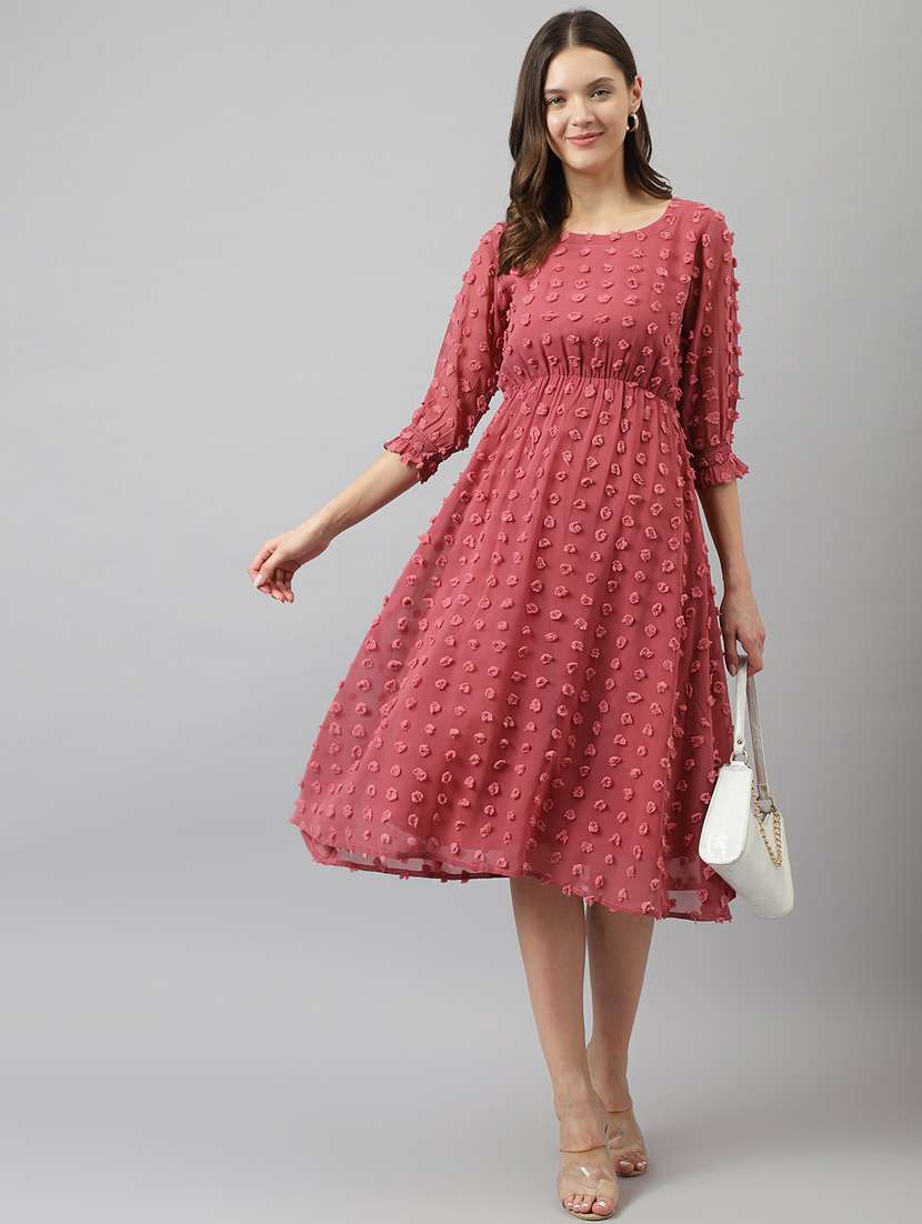 pink self designed fit & flare dress - 20288228 - Standard Image - 4