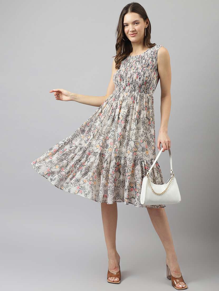 women off white floral printed dress
