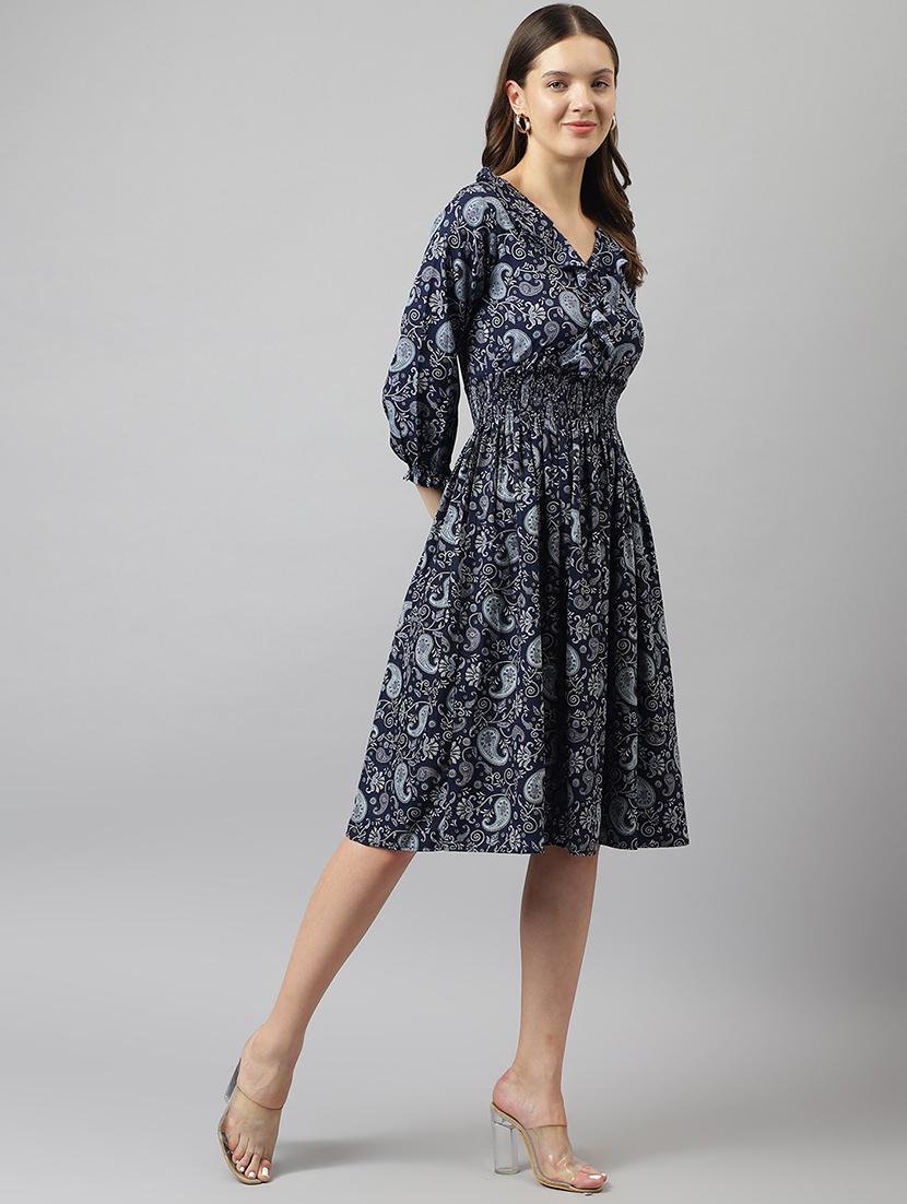 navy blue paisley print ruffled dress - 20288233 - Standard Image - 1