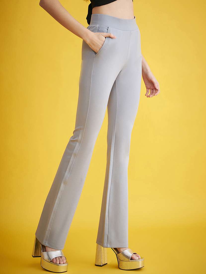 grey solid bootcut full length trouser - 20288402 -  Standard Image - 1