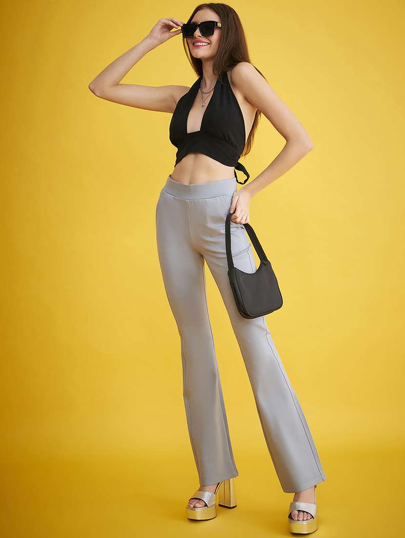 grey solid bootcut full length trouser - 20288402 -  Standard Image - 4