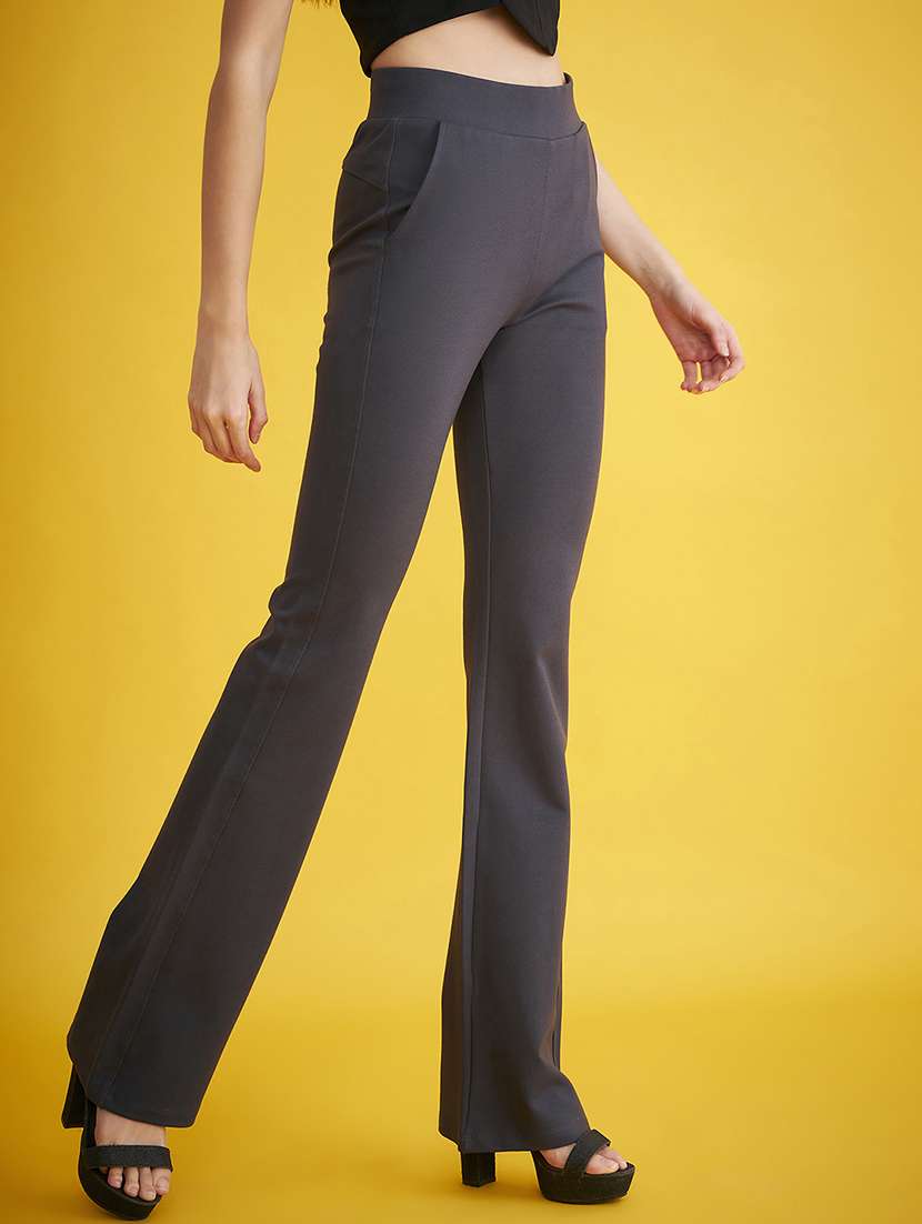 black solid boot cut trouser - 20288403 -  Standard Image - 1