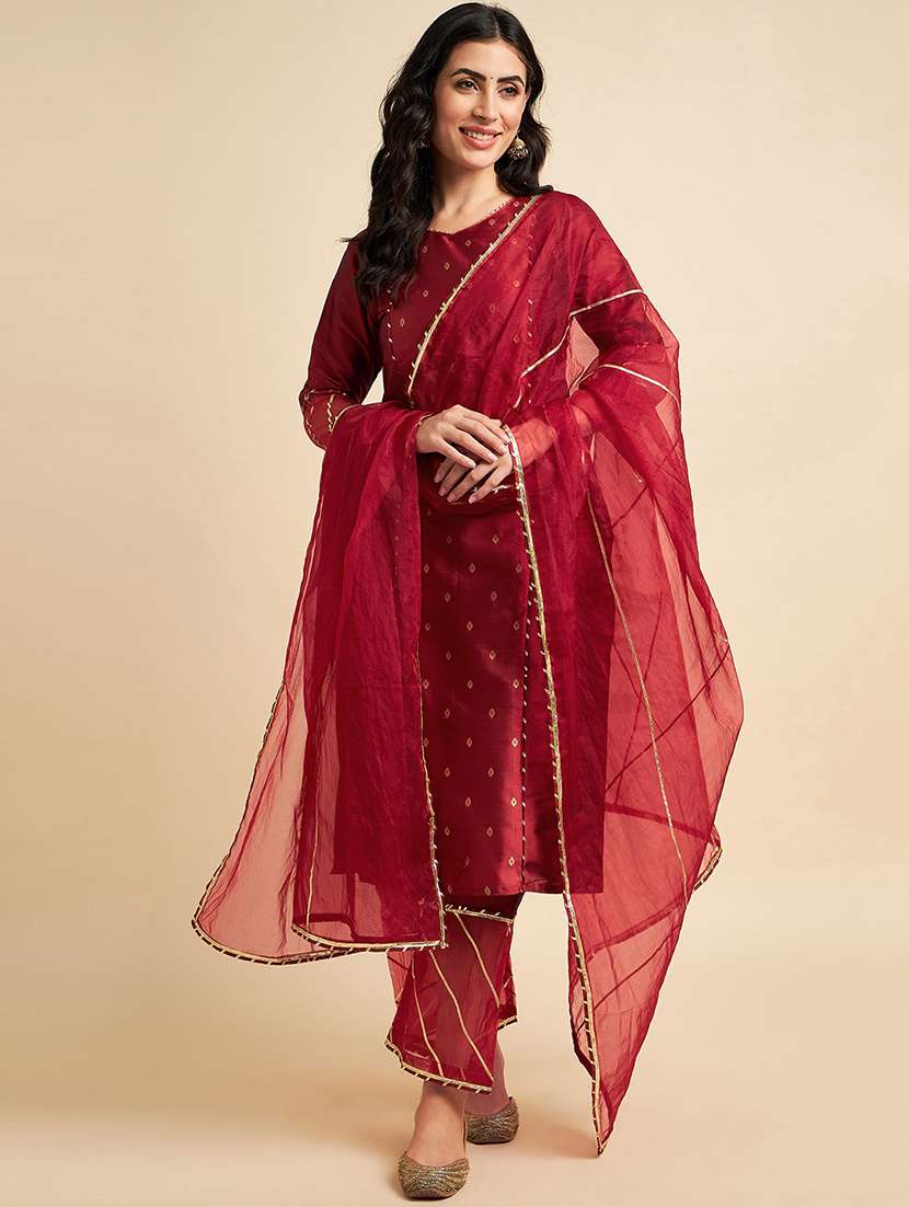 women three quarter sleeve kurta pant with dupatta set