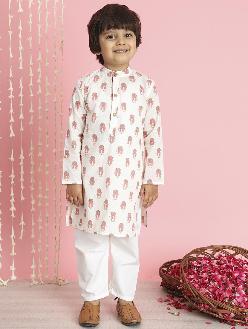 boy white printed kurta set with jacket - 20289230 - Standard Image - 1