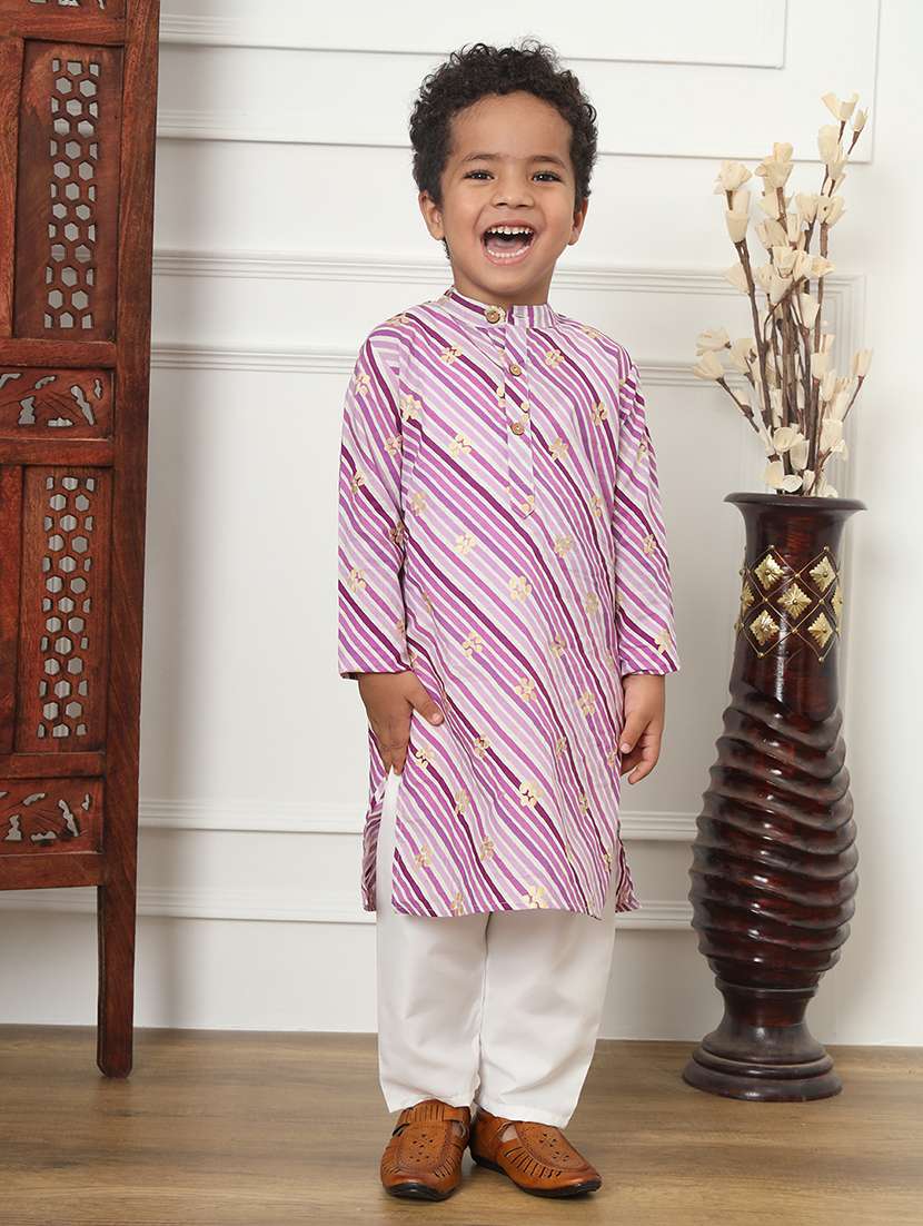 boy purple striped kurta set