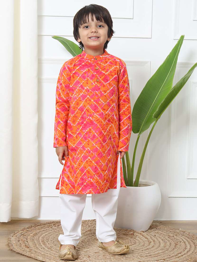 boy orange printed kurta set 