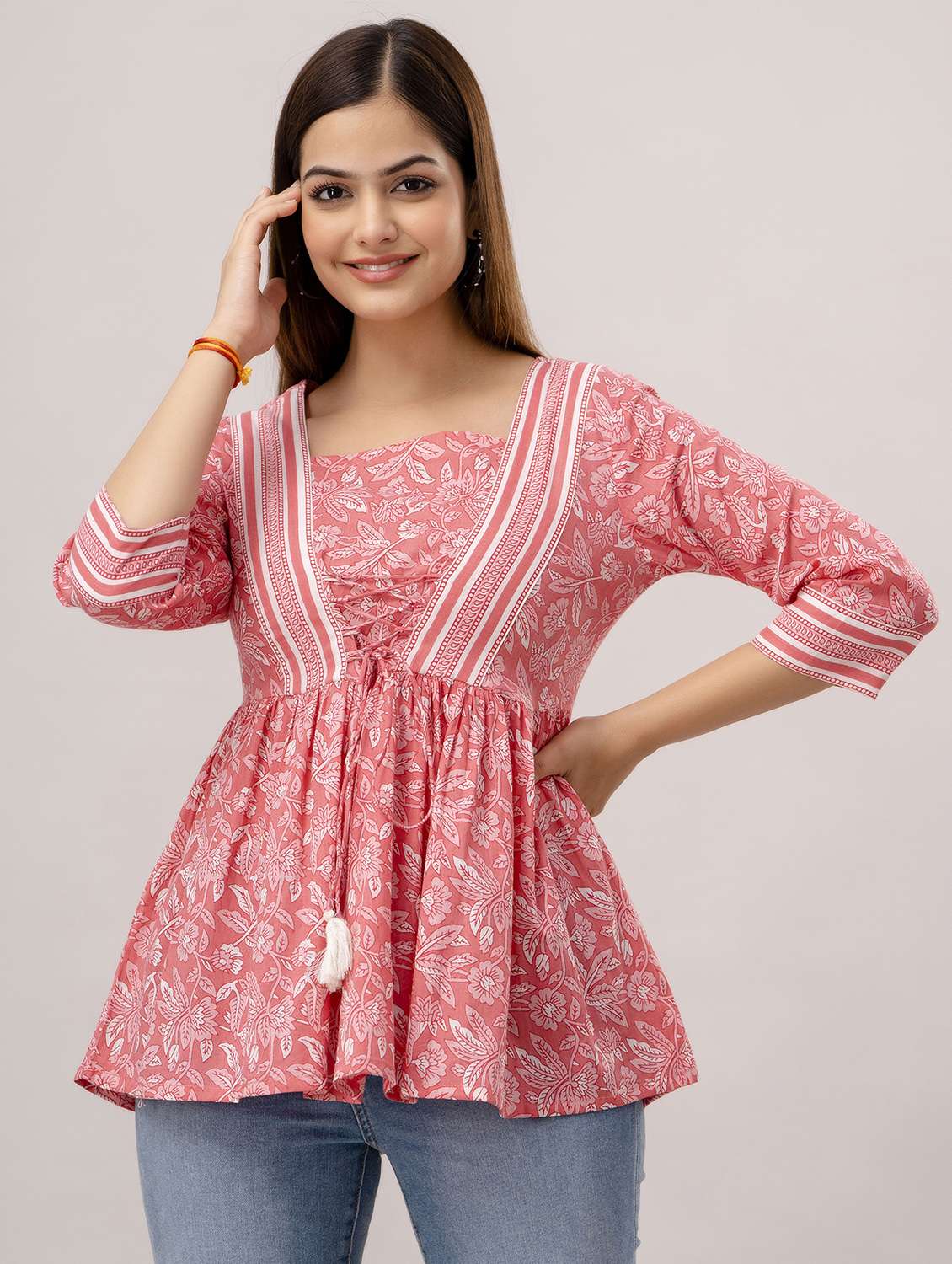 peach floral print flared tunic