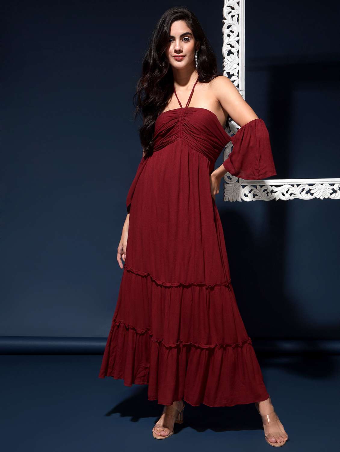 women's tiered dress solid dress