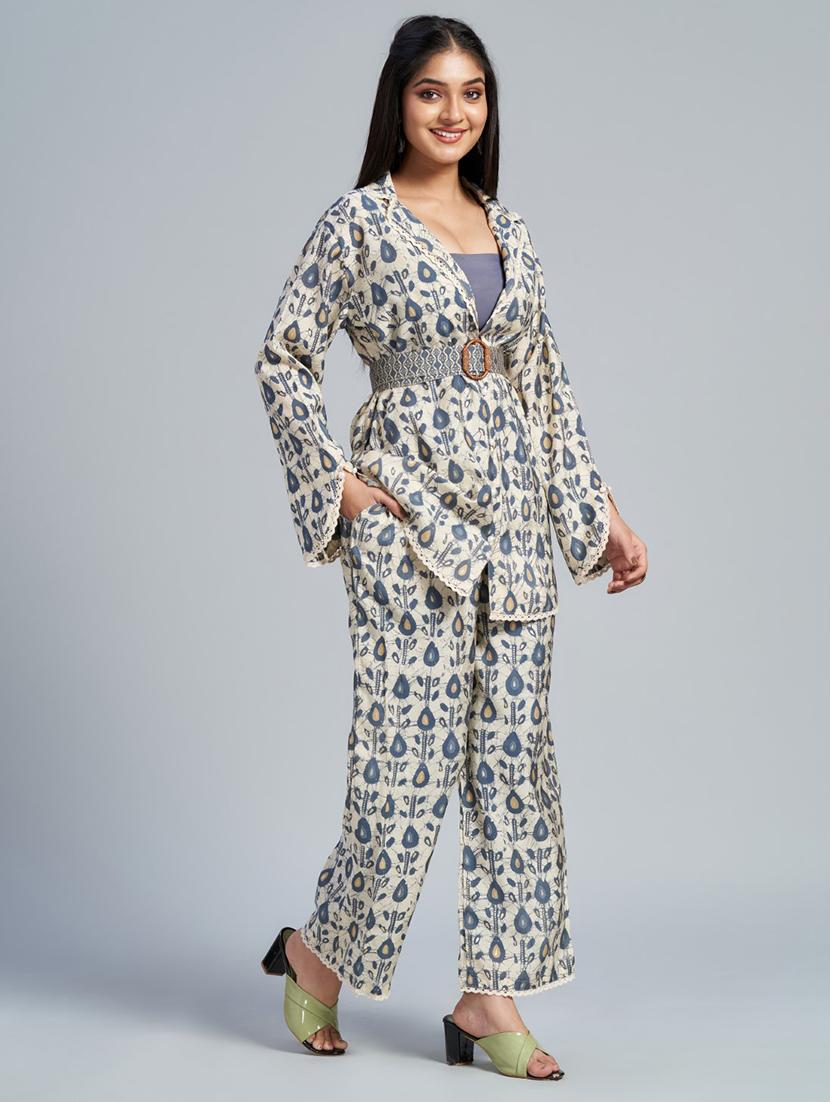 beige batik print top and trouser co-ord set - 20289765 - Standard Image - 1