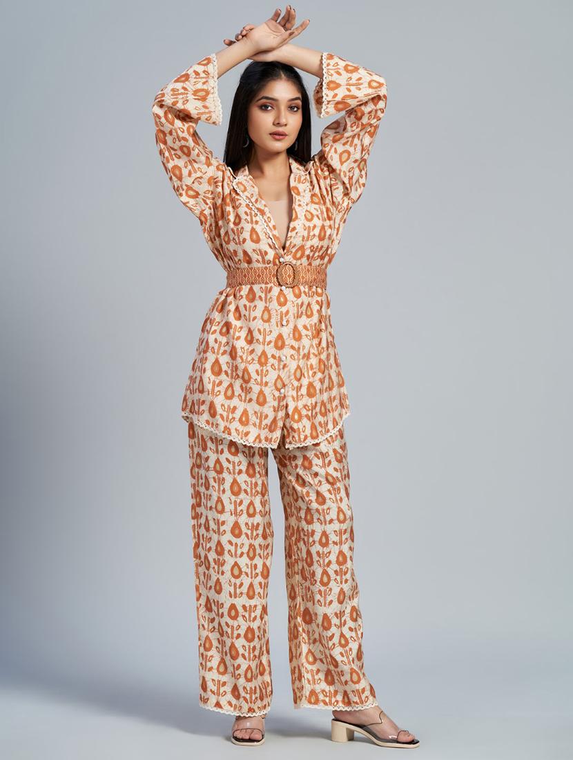orange batik print top and trouser co-ord set - 20289766 - Standard Image - 1
