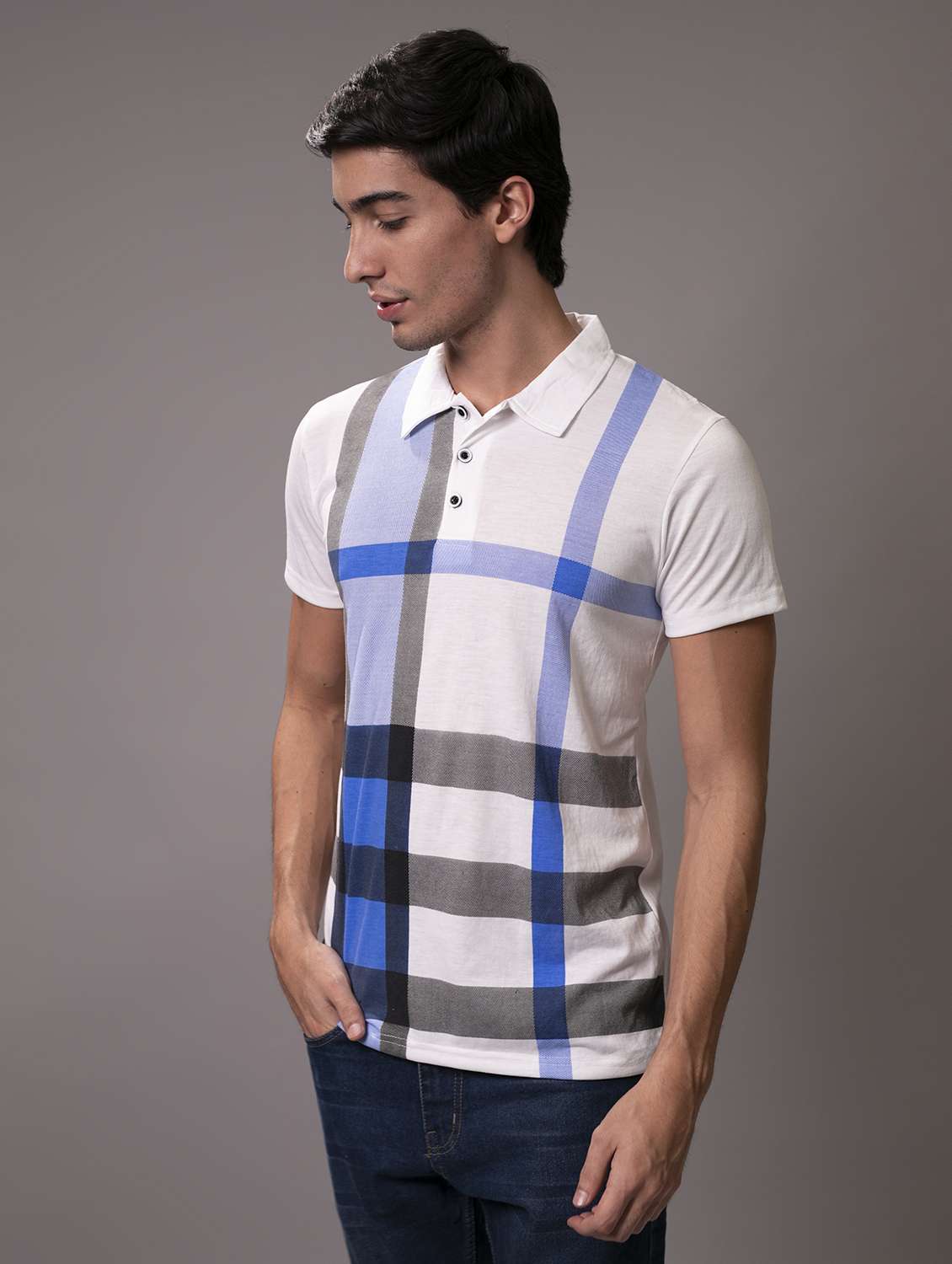 men white checkered polo t-shirt - 20289841 - Standard Image - 1