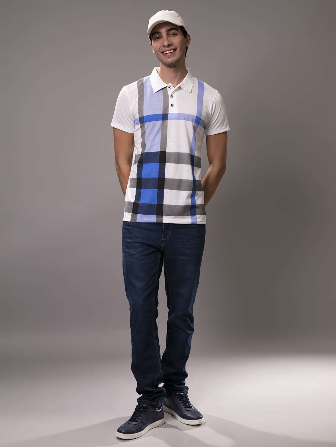 men white checkered polo t-shirt - 20289841 - Standard Image - 4