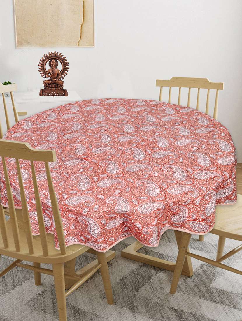 indhome life cotton round pack of 1 floral 4 seater dining table cloth cover, 56" diameter