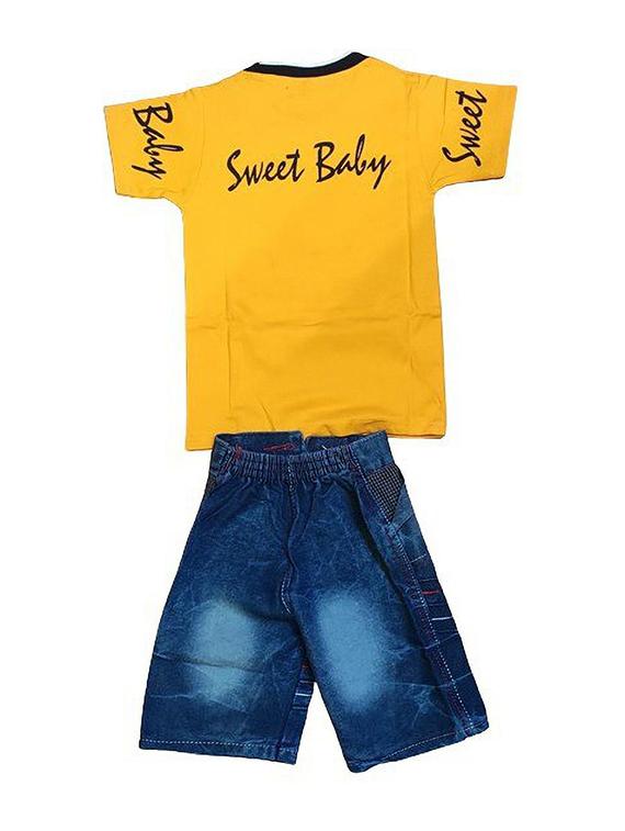 yellow cotton blend shorts set - 20290980 - Standard Image - 1