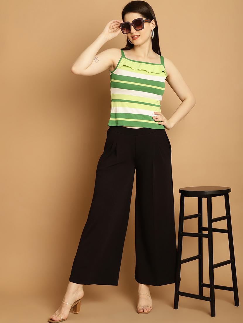 black solid wide leg ankle length trouser - 20291754 - Standard Image - 4
