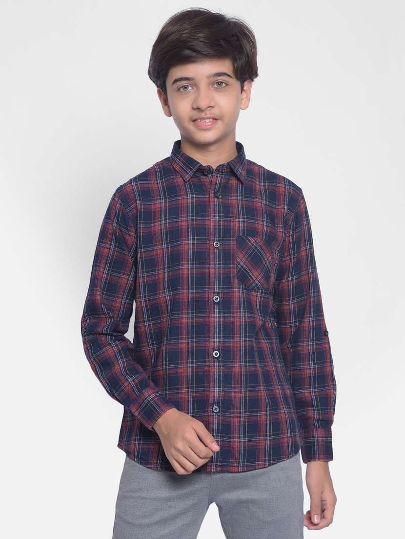 boys multi color checkered 100% cotton shirt