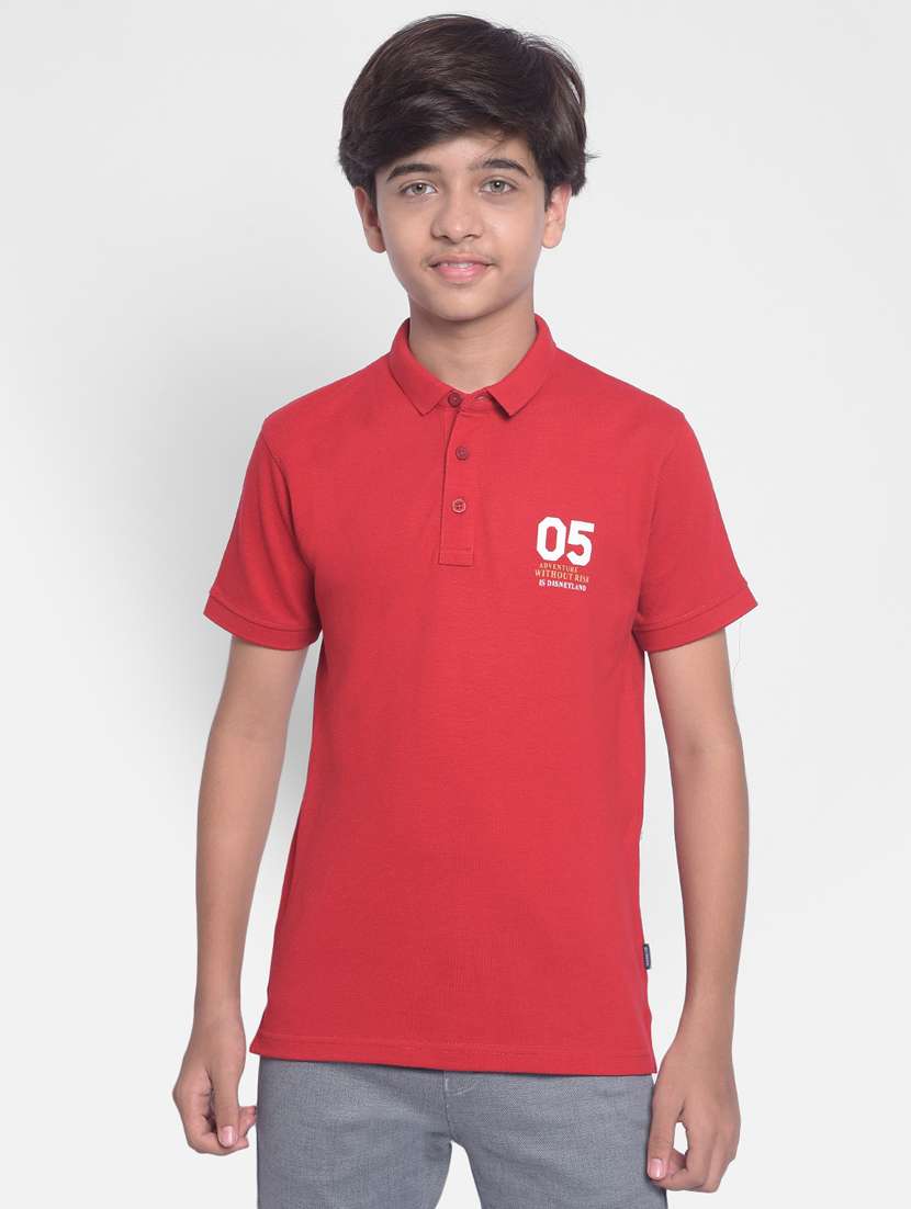 boys red cotton blend t-shirt