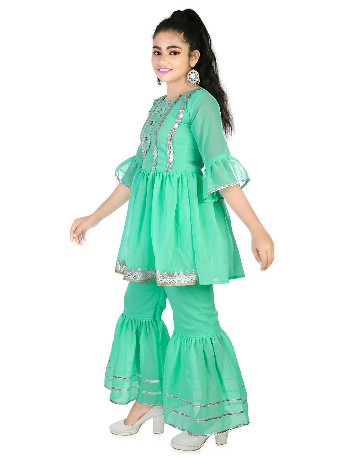 girls green embellished kurta sharara set - 20292805 -  Standard Image - 1