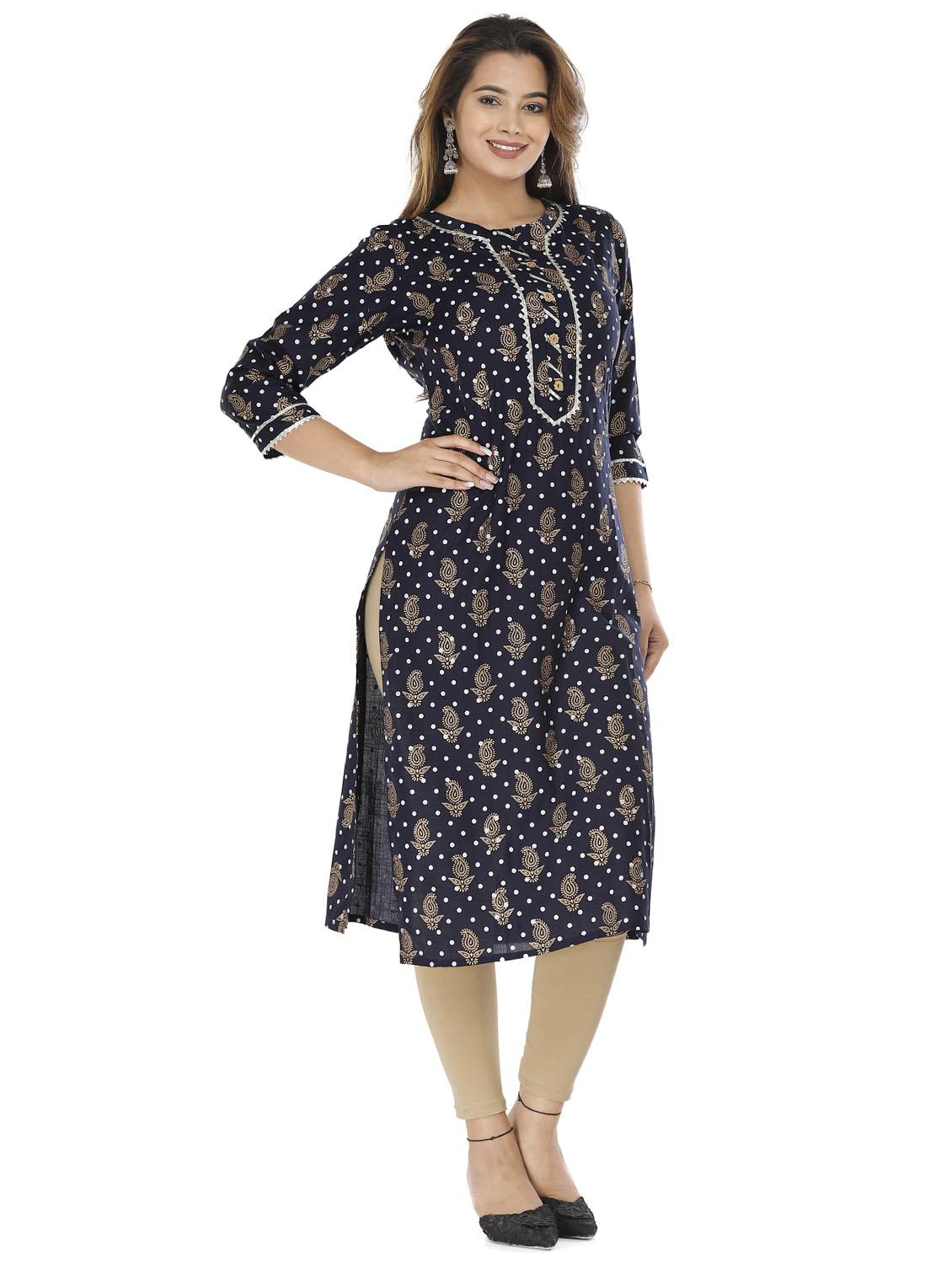 navy blue colored straight kurta - 20292925 - Standard Image - 1