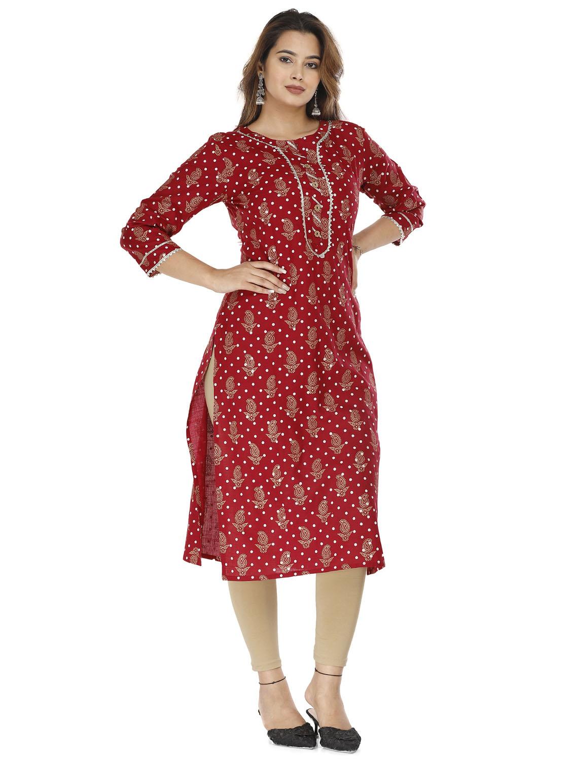 maroon colored straight kurta - 20292926 - Standard Image - 1